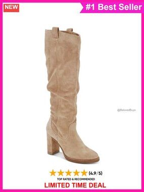 Womens Knee High Boots Chunky Block Heel Faux Suede Wide Calf Dress Shoes